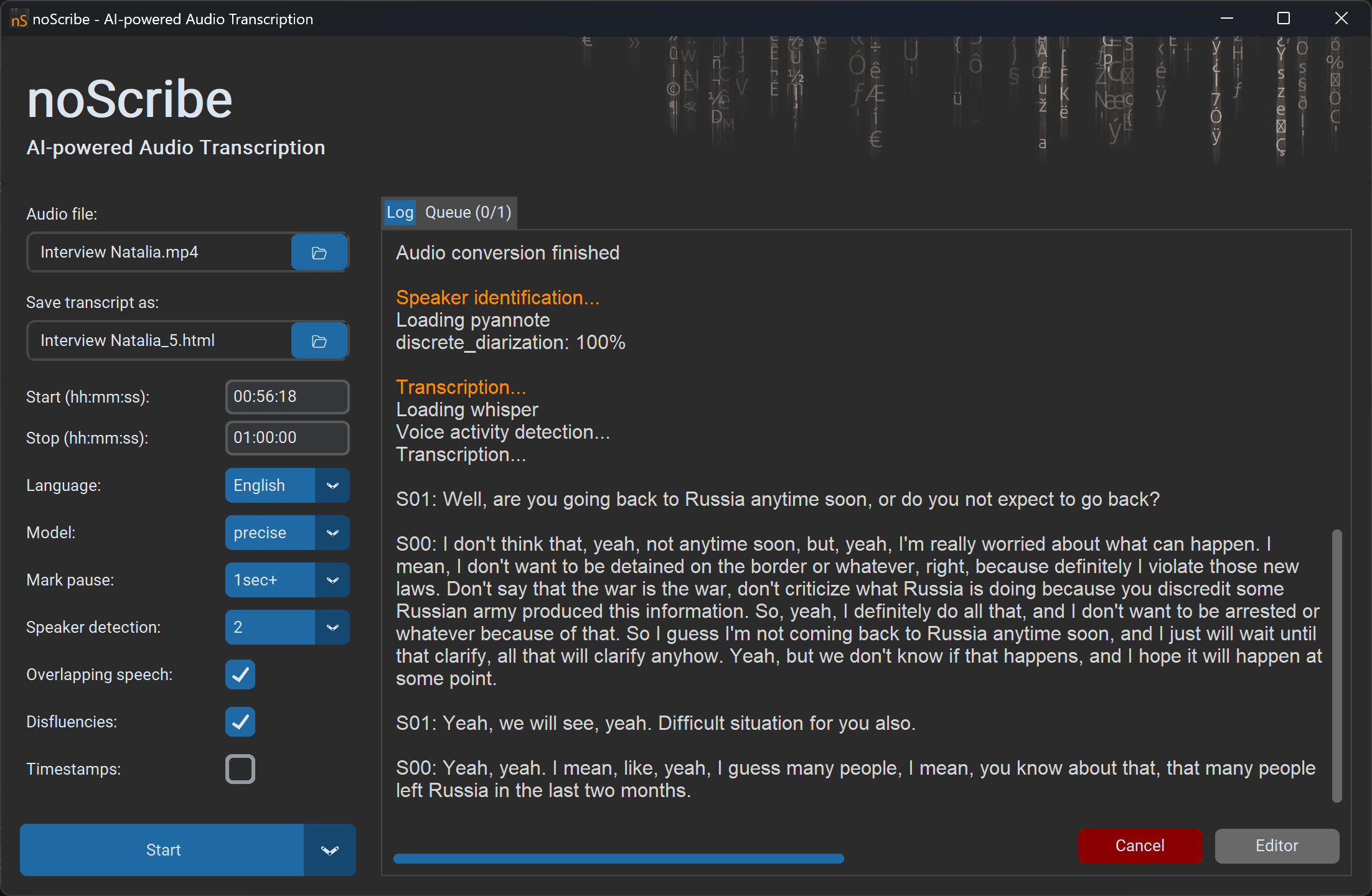 noScribe Hauptfenster